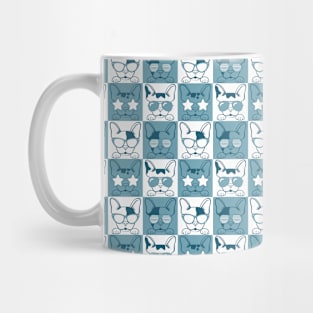 Frenchies with Glasses Pattern Blue Mug